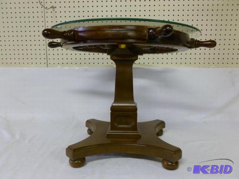 lot 11 image: Beautiful Captains Wheel wooden end table wi...