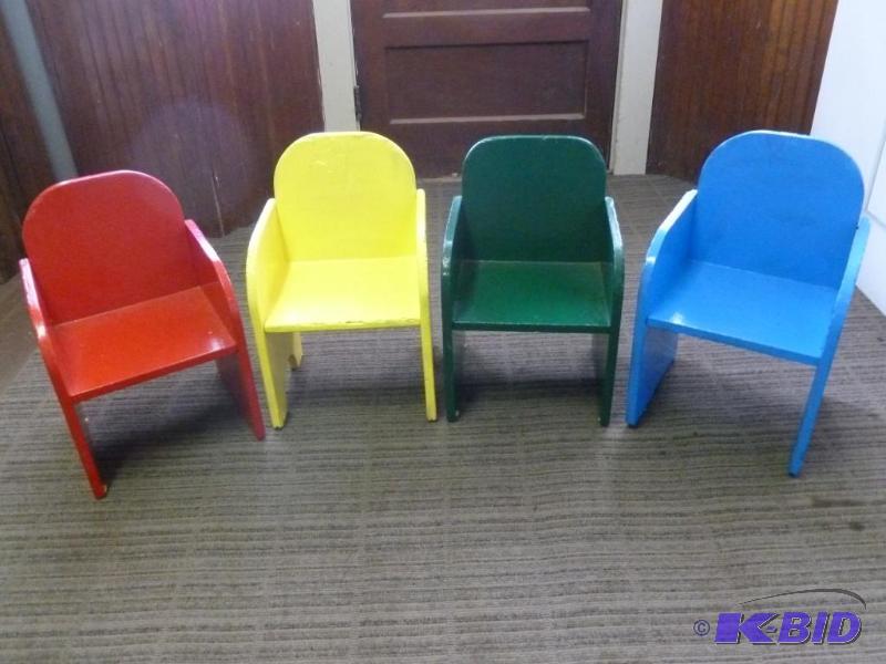 lot 115 image: Lot of four painted wooden kids chairs, well ...