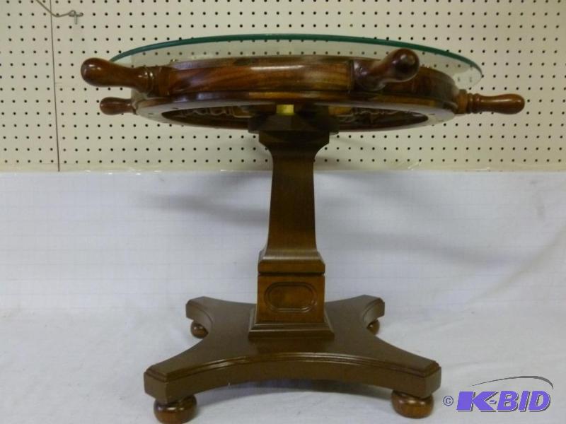 lot 12 image: Beautiful Captains Wheel wooden end table wi...