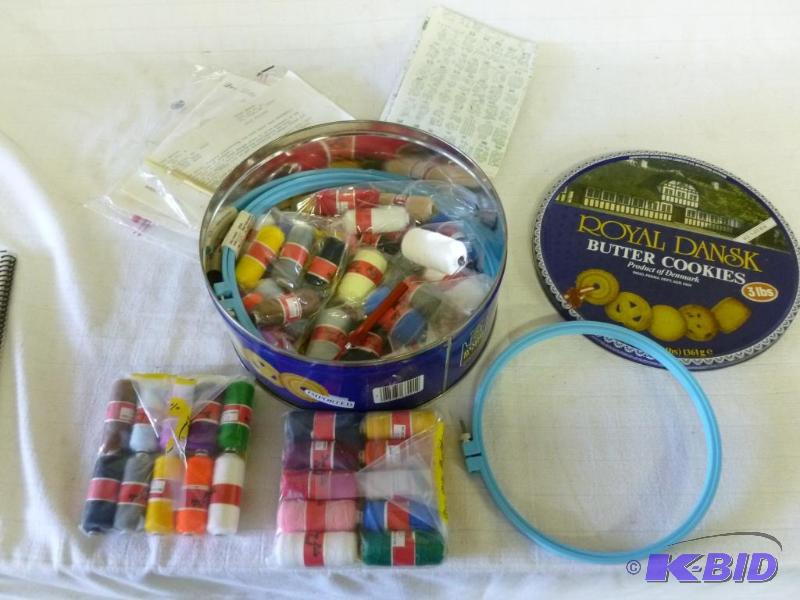 lot 159 image: Large metal container filled with sewing item...