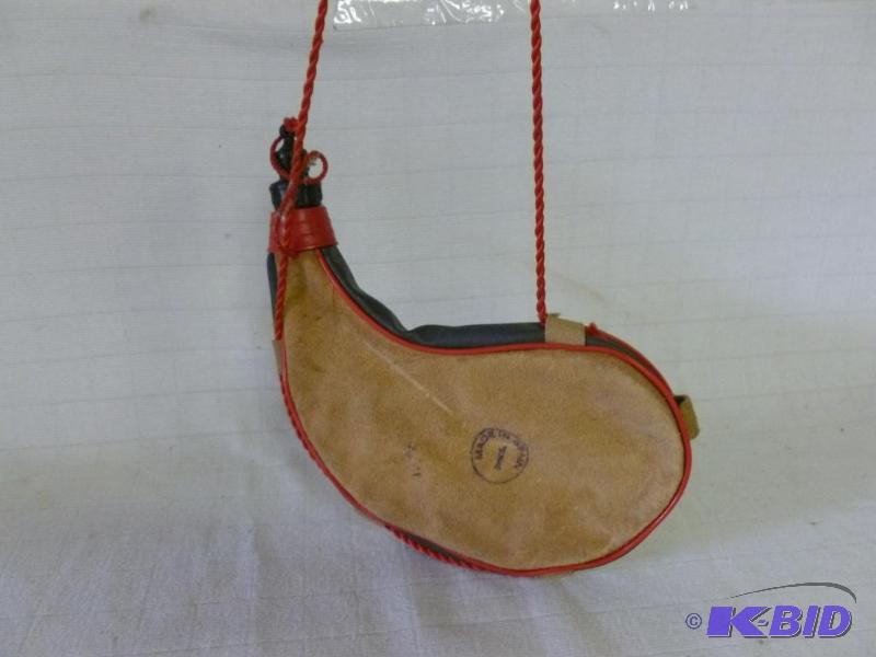 lot 192 image: Large leather flask that measures 11.5" ...