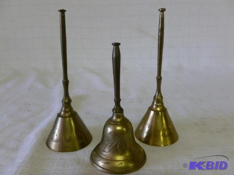 lot 67 image: Lot of three vintage cast brass dinner bells,...