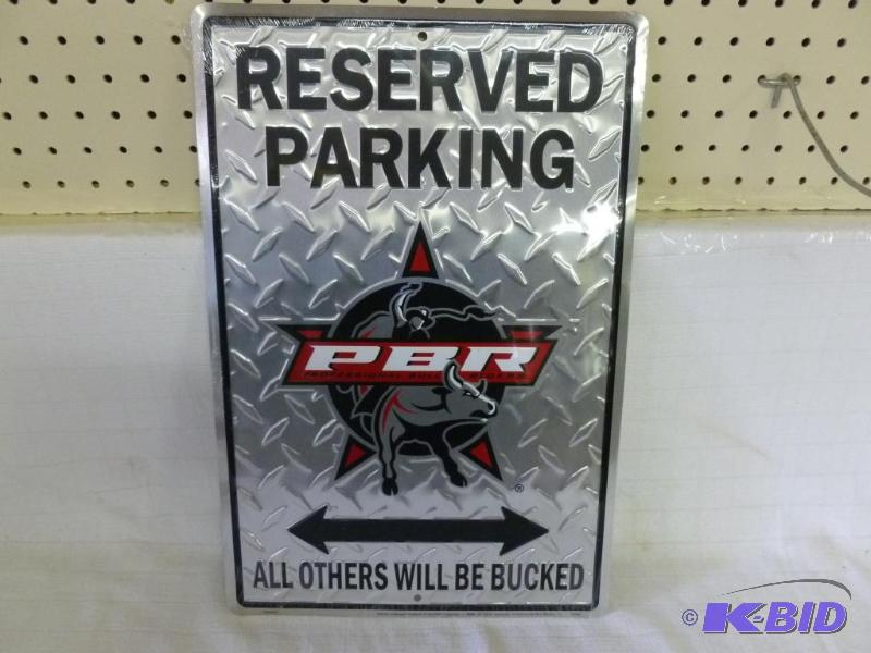 lot 94 image: PBR Reserved Parking embossed metal sign that...