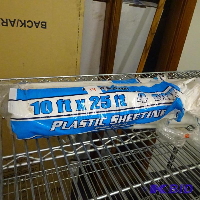 lot 14 image: NEW 10ft x 25 ft 4 mil plastic sheeting, whit...