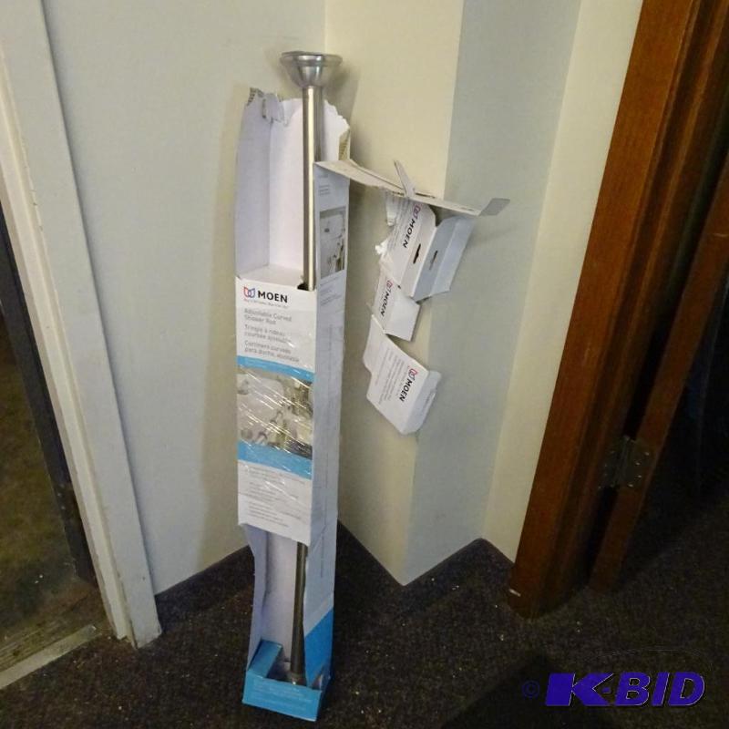 lot 173 image: NEW MOEN Adjustable Curved Shower Rod Adjusts...