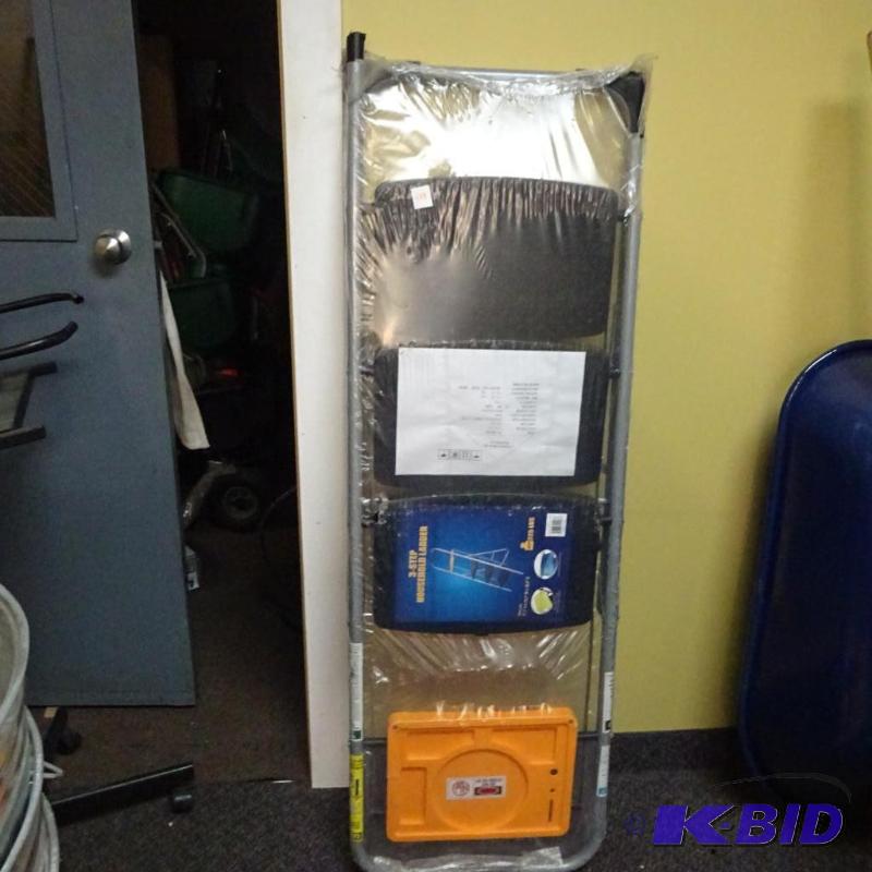 lot 177 image: NEW 3 Step Foldable Household Ladder holds 22...