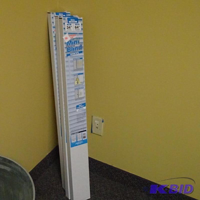 lot 186 image: Qty 3 New Vinyl Mini Blind 34in x 64in...