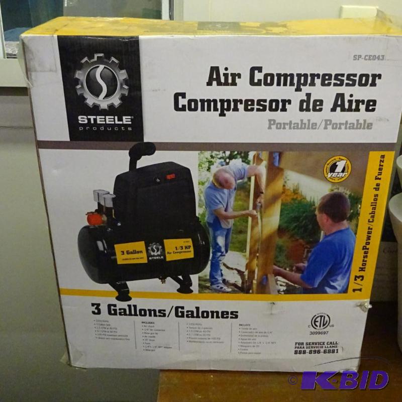 lot 267 image: New Steele 3 Gallon 1  3 HP portable Air Com...