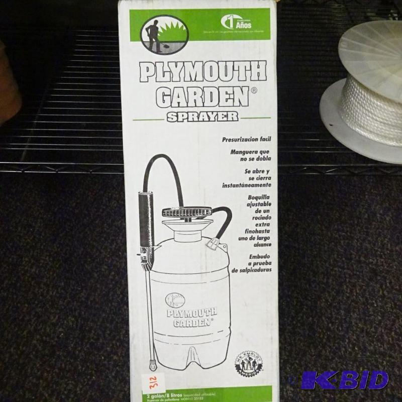 lot 312 image: NEW in box Plymouth Garden Sprayer 2 gallon...