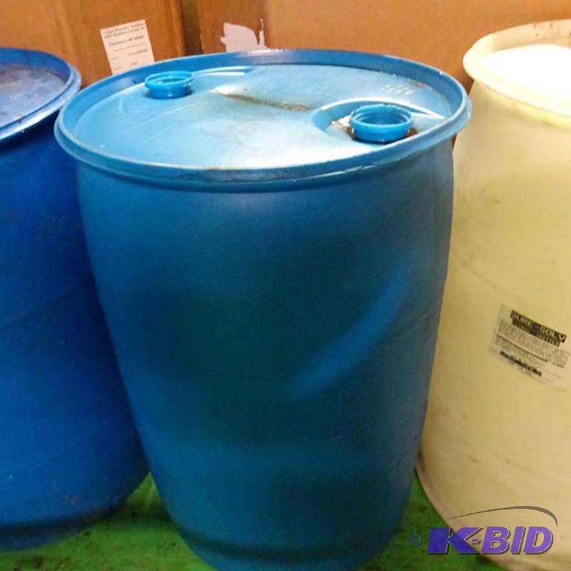 lot 351 image: Used 55 gal Blue Plastic Drum...