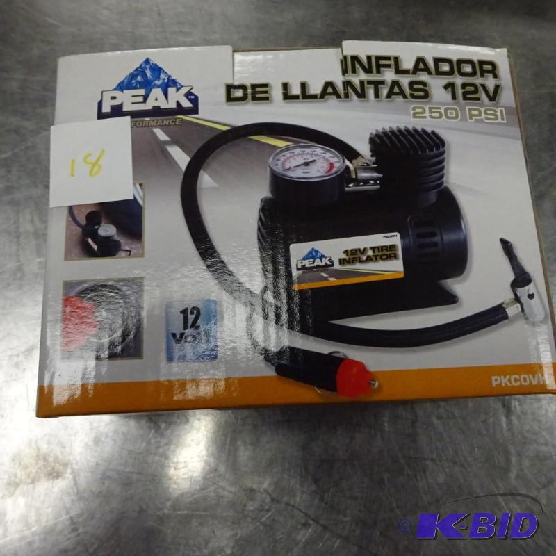 lot 18 image: NEW in box Peak 12 volt 250 psi air inflator...