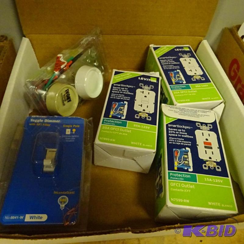 lot 194 image: NEW Electrical Lot incl. Qty 3 Leviton GFI Si...
