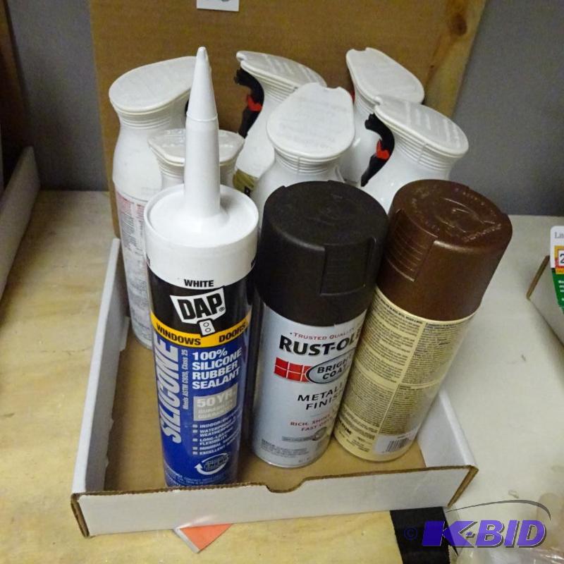 lot 214 image: 9 pc lot New spray paint and caulk...