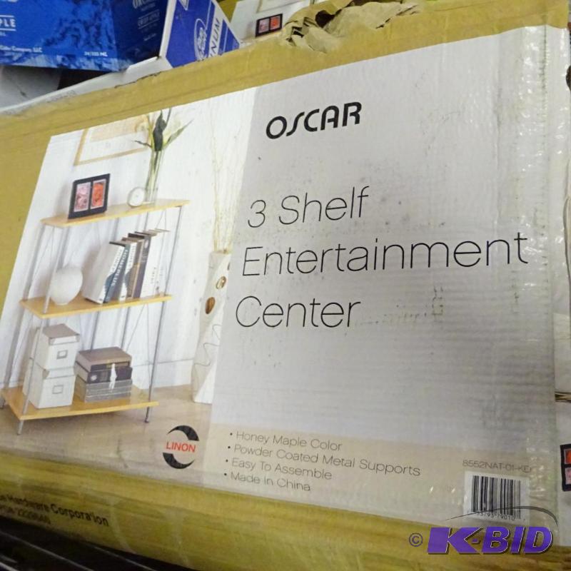 lot 276 image: New in box Linon Oscar Wood Shelf  Entertain...