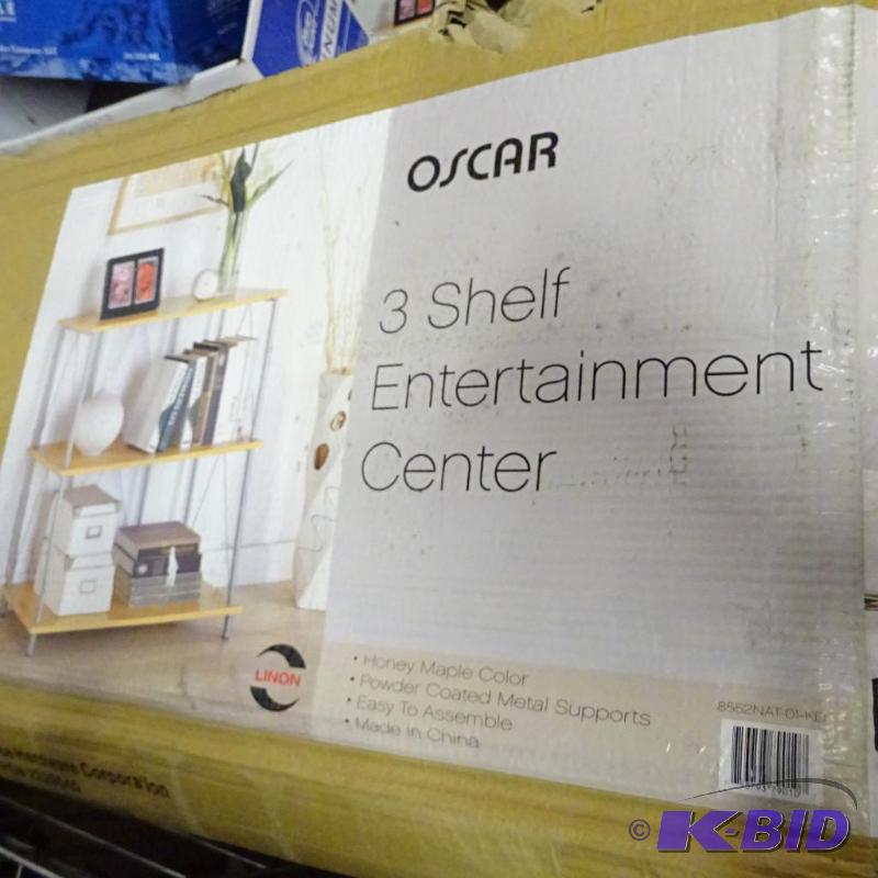 lot 277 image: New in box Linon Oscar Wood Shelf  Entertain...