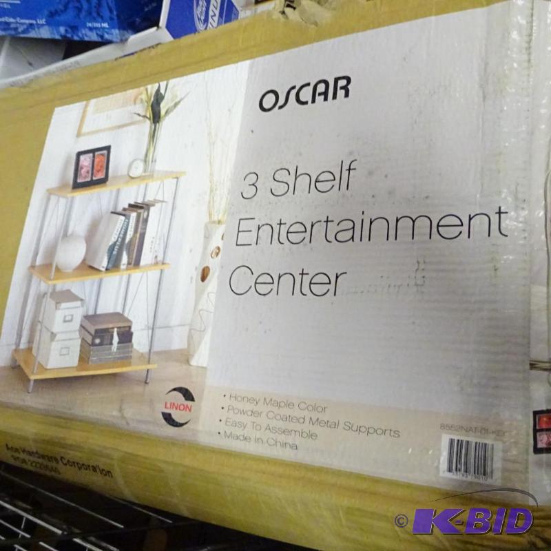 lot 278 image: New in box Linon Oscar Wood Shelf  Entertain...