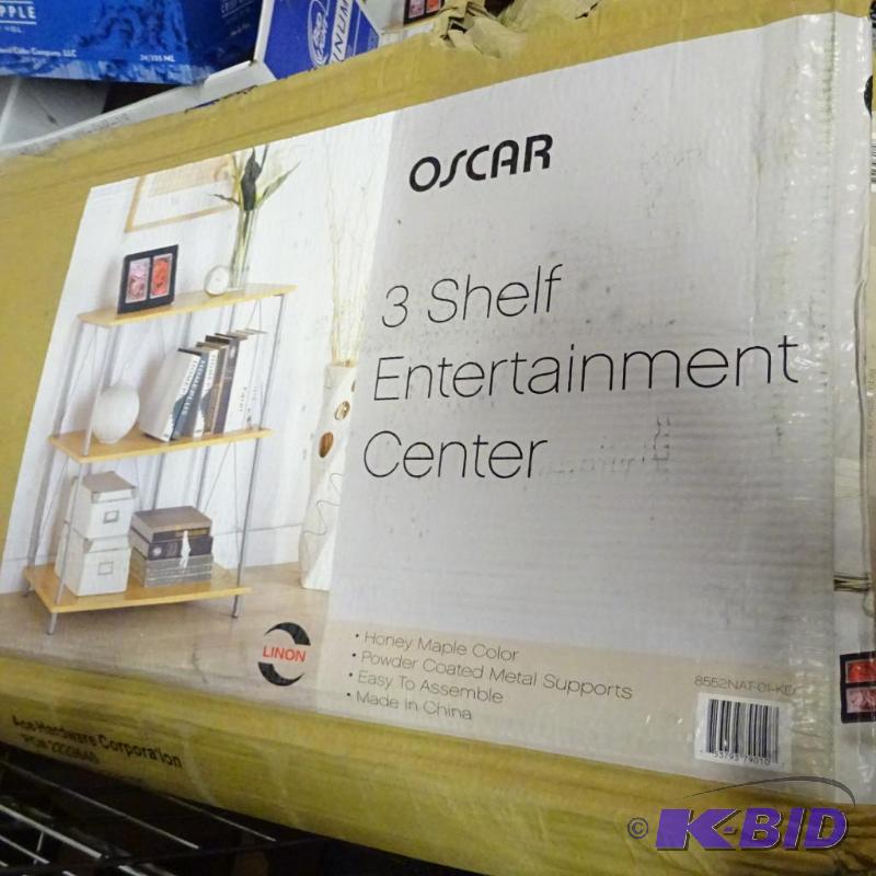 lot 279 image: New in box Linon Oscar Wood Shelf  Entertain...