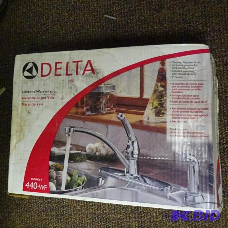 lot 30 image: NEW in box Delta Faucet Chrome Polished Kitch...