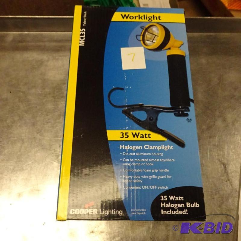lot 7 image: NEW Cooper Lighting 35 watt Halogen Work Ligh...