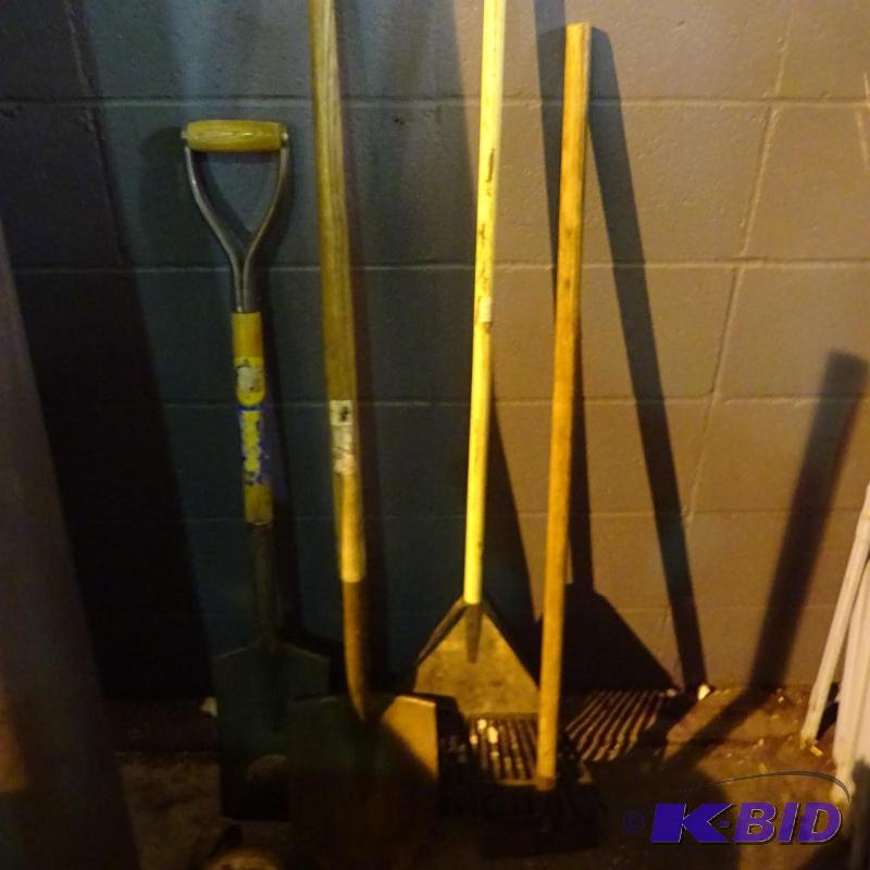 Ice chisel. 2 shovels and a rake...