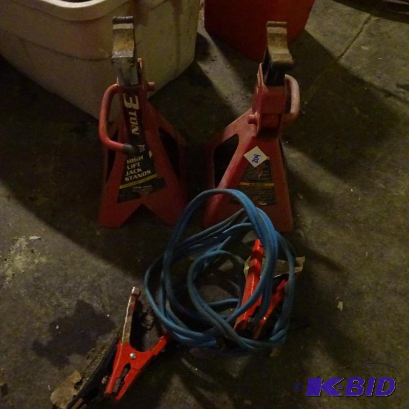 2 jack stands and a pair of jumper cables...
