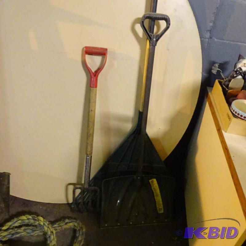 Plastic rake. Garden fork. Snow shovel...