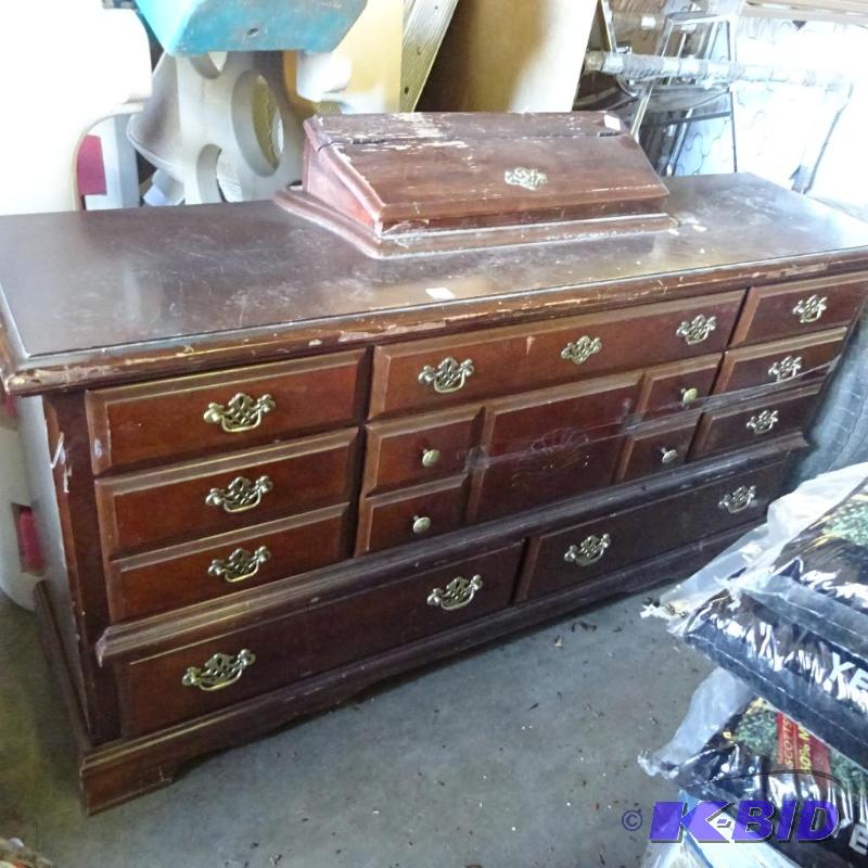 Vintage wood dresser with vanity mirror. 8 dr...