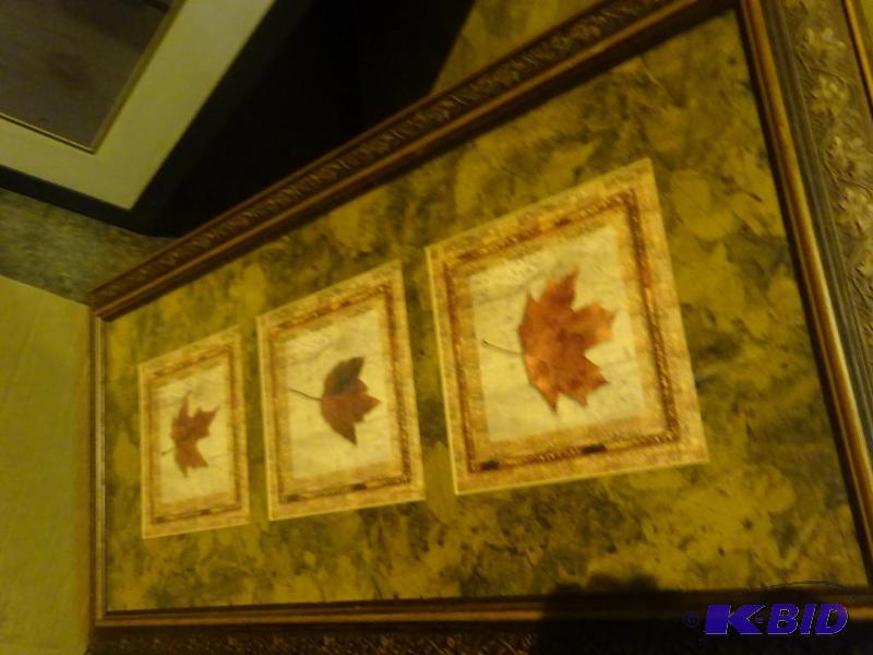 3 leaf painting in frame. 18 x 36...