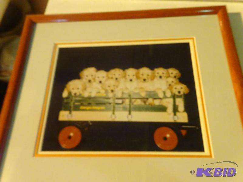 Wagon full of puppies picture in frame. 14 x1...