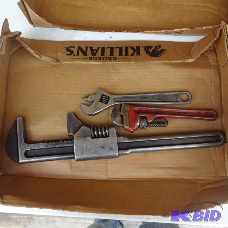 lot 170 image: 2 Pipe Wrenches, Adjustable Wrench...