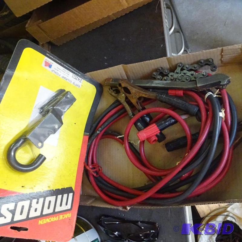 lot 351 image: Jumper Cables, Chain Wrench. Extended Oil Pum...