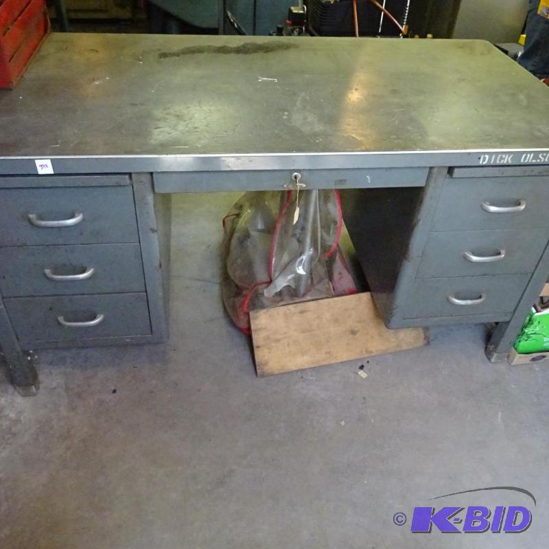 lot 398 image: Vintage Metal Desk-Contents Not Included-With...