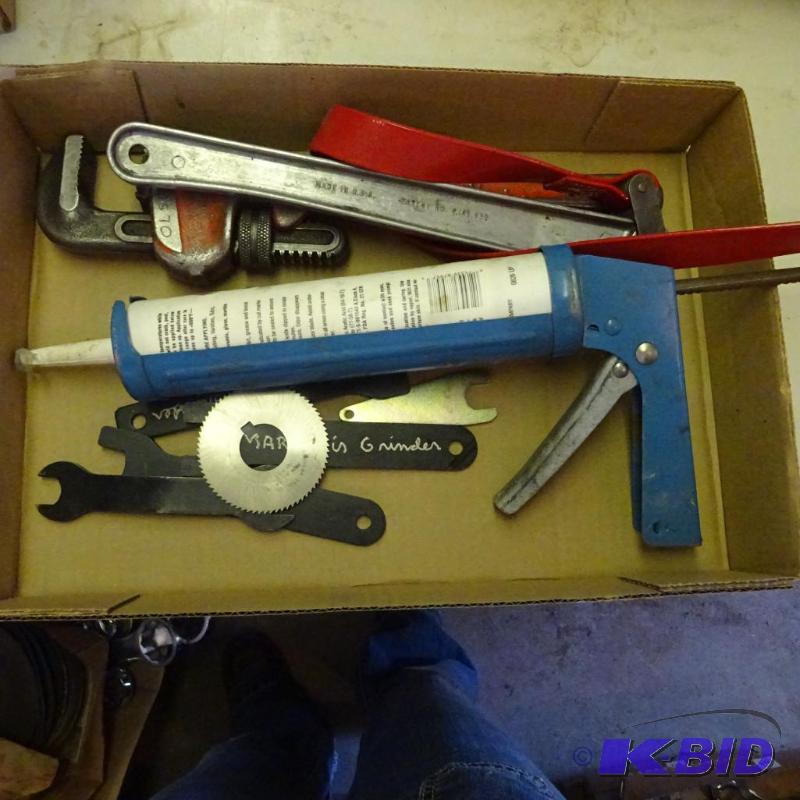 lot 479 image: Strap Wrench, Pipe Wrench, Caulking Gun...