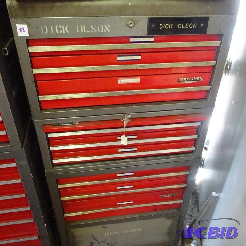 lot 88 image: 3 Craftsman Tool Boxes, 3 Drawer Top Box-NO K...