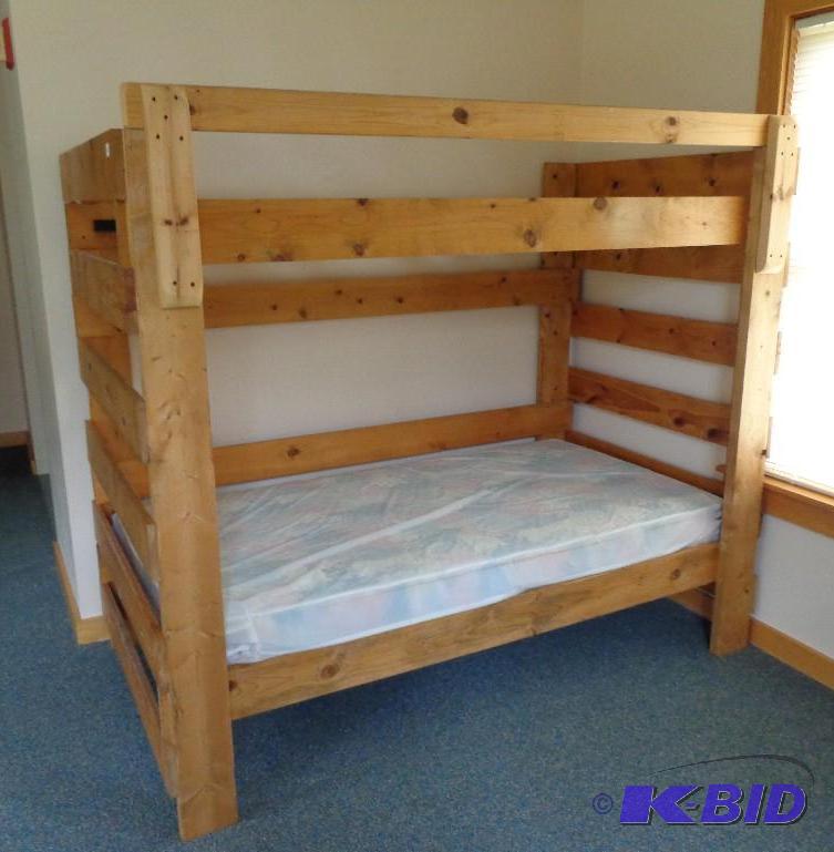 lot 38 image: Sturdy Well Built Wooden Bunk Bed 80" x ...