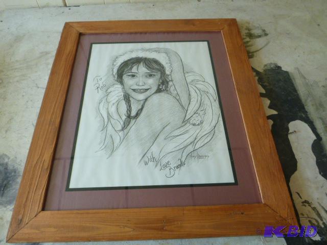 lot 270 image: Wood Framed Drawing with Glass 28 12" X...