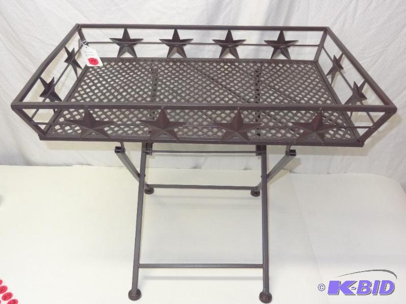Metal folding star patio side table, 26 inche...