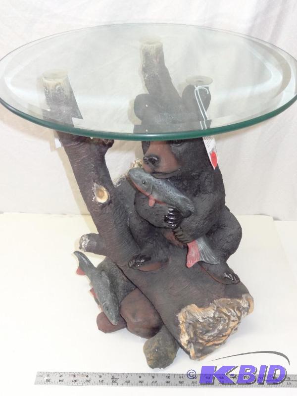 Black bear and fish endaccent table with bev...