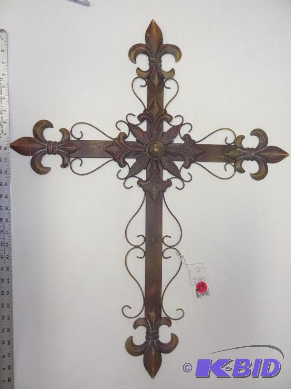 Fleur de lis metal cross, 31 inches long....