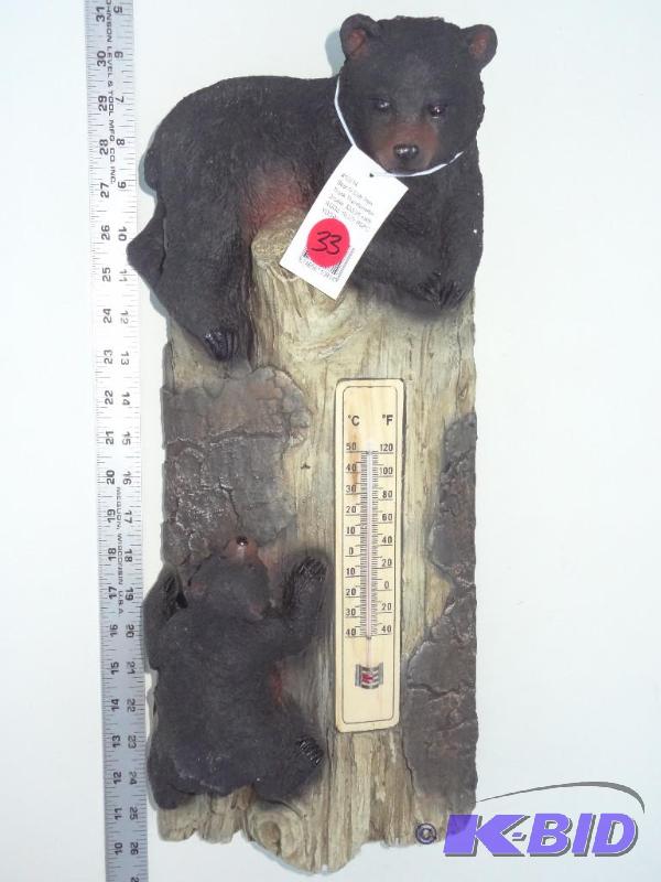 Bear and cub tree trunk thermometer, 19.5 inc...