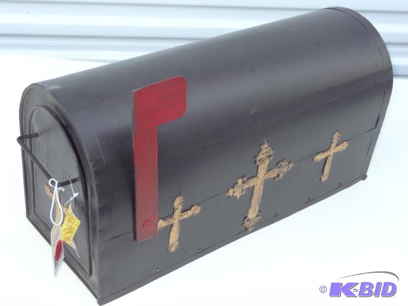 Metal cross mail box....