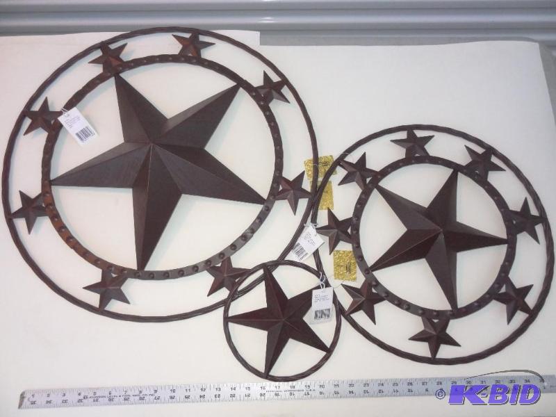 Set of 3 hanging metal stars with 8, 18, 24 i...