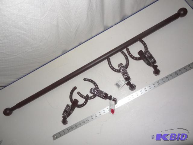 Cast iron spur curtain rod and tie back set -...