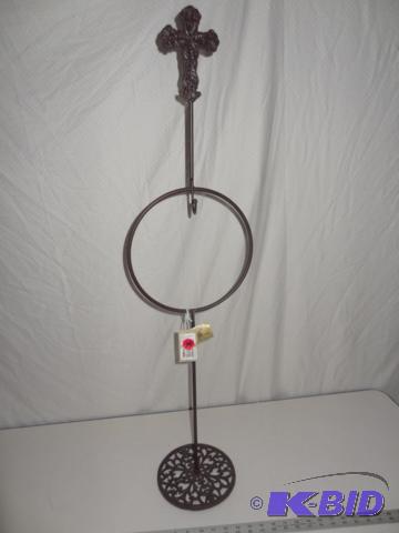 Cast iron cross wreath holder and stand, 39 i...