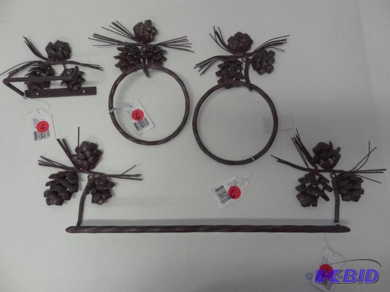 Four piece wrought iron pine cone bathroom se...