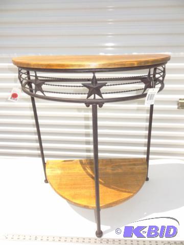 Barnwood top and metal star hall table, 28.5 ...