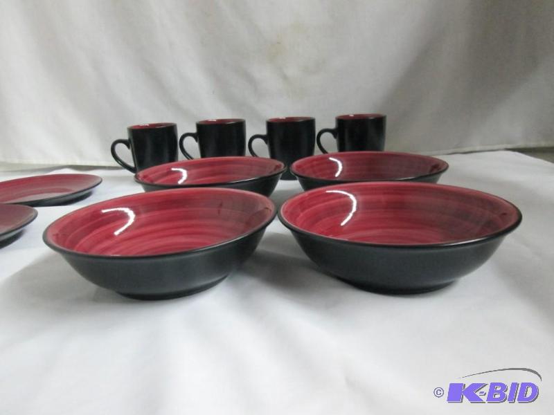 McLeland 16pc Two Tone Dinnerware Set Wine Black August Store 