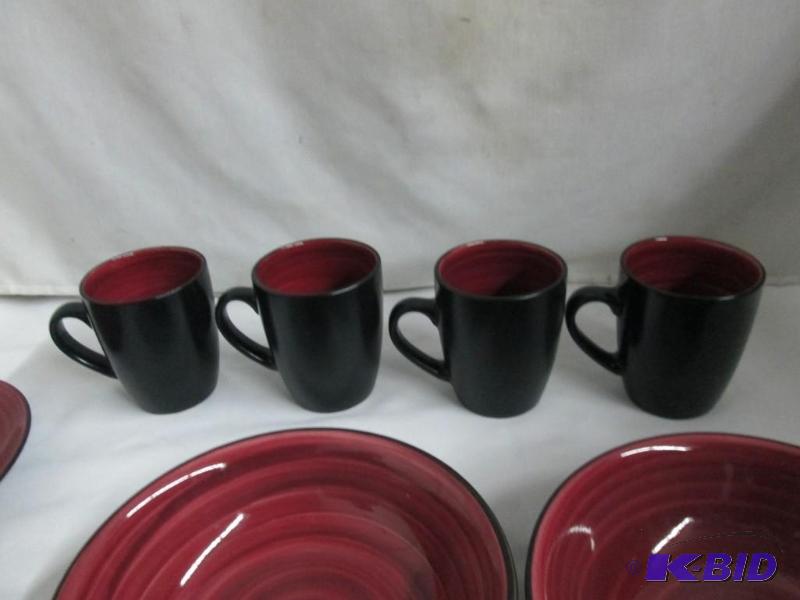 McLeland 16pc Two Tone Dinnerware Set Wine Black August Store 