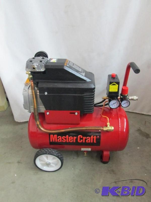 lot 6 image: Master Craft 6 Gallon 1.5 HP Air Compressor w Nailer