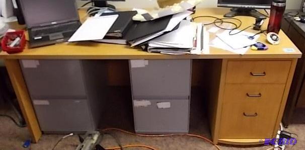 lot 24 image: Wood 3-Drawer Desk 66x30 in (NO CONTENTS)...
